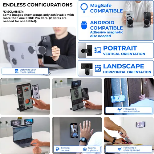 Miniatura 6 de Rolling Square Edge Pro Core - Soporte magnético para teléfono con base para computadoras y tabletas Placa de metal adhesiva segura o modo