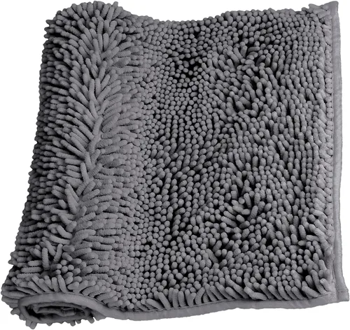 Miniatura 17 de LanYunUmi Juego de 2 alfombras de baño de felpilla chenille antideslizante color gris oscuro, tapete de baño extra suave y absorbente para ducha