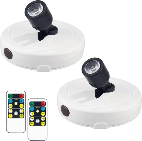 HEAGEERO Focos inalámbricos, iluminación de acento con control remoto, luces de imagen de batería, luz de disco de palo, focos de pantalla giratoria