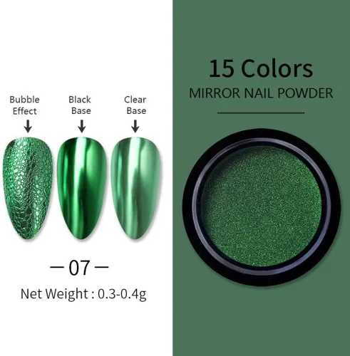 Miniatura 2 de Polvo de uñas cromado verde navideño, efecto espejo, polvo metálico, holográfico, brillantina, decoración de manicura, pigmento reflectante