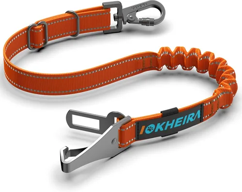 Miniatura 8 de IOKHEIRA Cinturón de seguridad para perro, arnés de automóvil 3 en 1 para mascotas, cinturón de seguridad ajustable de nailon, tela elástica Rojo