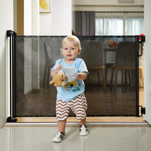 Miniatura 9 de EasyBaby Puerta retráctil para bebé, 33 pulgadas de alto, se extiende hasta 55 pulgadas de ancho, puertas de seguridad para bebés negros/niños