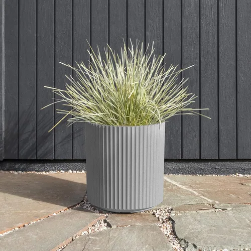 Miniatura 6 de Veradek Serie Demi Maceta redonda para porche, patio, jardín trasero Material duradero de plástico-hormigón Decoración moderna para plantas Gris