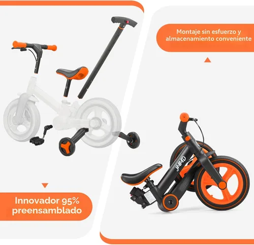 Miniatura 7 de JMMD Bicicleta 6 en 1 para niños de 18 a 60 meses, bicicleta de equilibrio plegable de 12 pulgadas con ruedas de entrenamiento, pedales, frenos