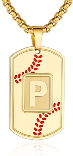Miniatura 11 de A-Z Collar con etiqueta de perro para hombre, dije de béisbol, cadena de acero inoxidable de 22 + 2 pulgadas, regalo de joyería personalizado