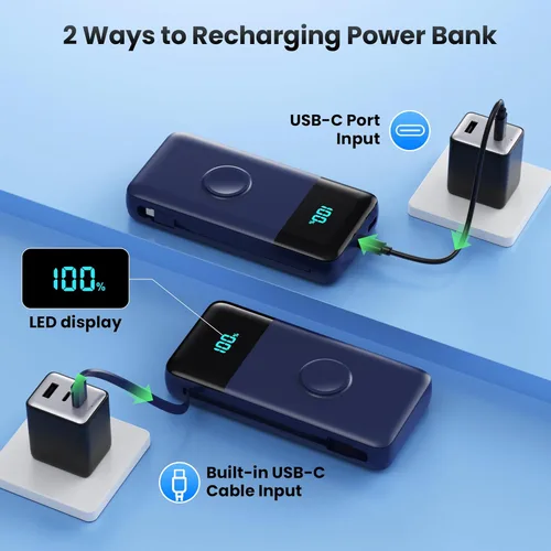 Miniatura 6 de Cargador Portátil PowerBank 40,800mAh con Cables Integrados, Carga Rápida PD de 25W + Carga Rápida QC 4.0 para Teléfono, Paquete de Batería Cargador