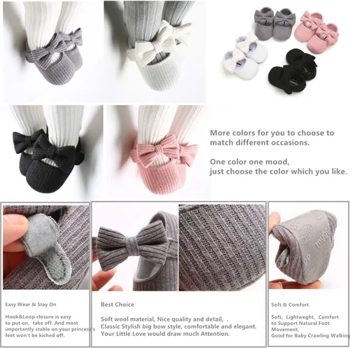 Miniatura 3 de Zapatos planos Mary Jane para bebés y niñas con lazo y flores, vestido de princesa, para boda, zapatos de ballet antideslizantes para niños pequeños