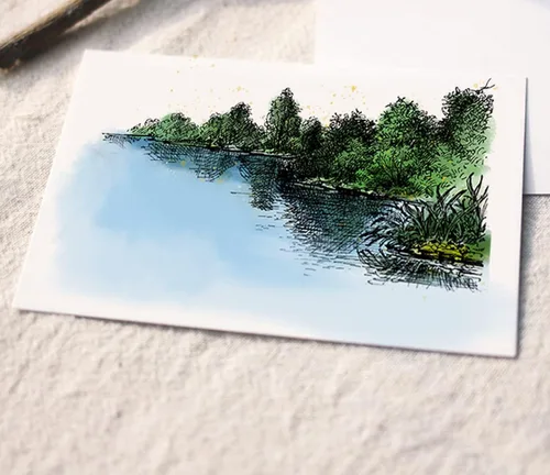 Miniatura 4 de Sellos transparentes de fondo de paisaje de árbol lago para hacer tarjetas, decoración de álbumes de recortes, sellos transparentes de silicona