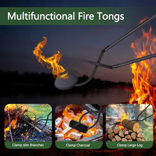 Miniatura 6 de Pinzas grandes para chimenea de 42 pulgadas con forma de tijera dentada, pinzas portátiles expandibles para hogueras al aire libre, agarrador