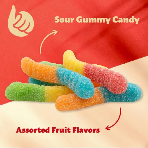 Miniatura 5 de Caramelo de gusanos de gomita de neón Paquete de 1 libra Caramelo masticable en varios sabores de frutas Gomitas agrias para bufés, bolsas