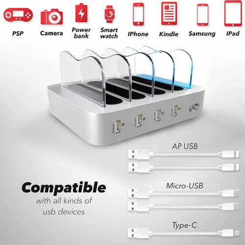 Miniatura 2 de Estación de carga de 4 puertos - Base de carga rápida para múltiples dispositivos Apple - Estación de carga USB para múltiples dispositivos
