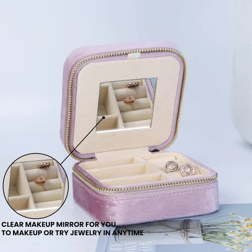 Miniatura 5 de SoleGood Joyero pequeño de terciopelo de felpa, organizador de almacenamiento de collares, anillos, mini joyero, organizador de viaje para mujeres