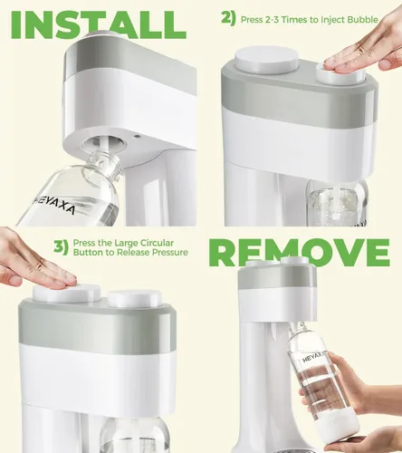 Miniatura 6 de HEYAXA Máquina para hacer agua gasificada, máquina para hacer refrescos rápidamente para crear refrescos, incluye 2 botellas de carbonatación sin