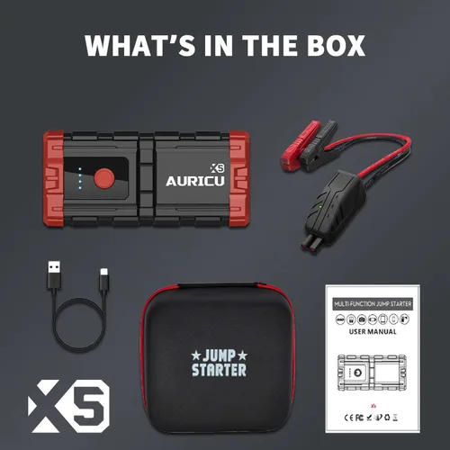 Miniatura 4 de X5 1000A Jump Starter Paquete de refuerzo de batería de litio de 12 V, caja de salto portátil, banco de energía y cables de puente para motores