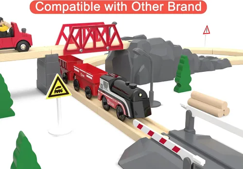 Miniatura 4 de Tren operado por batería para pista de madera, tren motorizado para niños de 3 años o más, set de juguete de 3 trenes eléctricos compatible