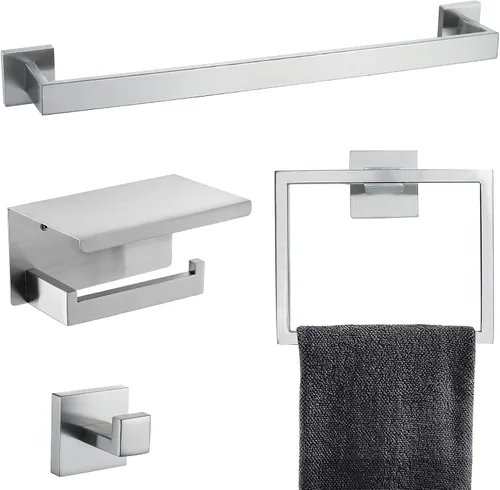Juego de 4 piezas de accesorios de baño cepillados de acero inoxidable de alta calidad, juego de toallero de baño montado en la pared, soporte de