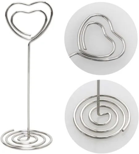 Miniatura 5 de Soporte para tarjetas de número de mesa, 25 soportes para fotos para mesas, soportes para números de fotos en forma de corazón, clips de tarjetas