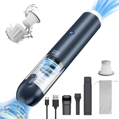Minthouz Aspiradora de Coche - Aspiradora de Mano Inalámbrica de 17000Pa/120W con Soplador y 2 Filtros, Aspiradora Recargable Ultra Ligera de Mano