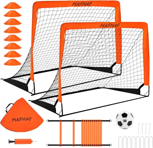 HAFHAF Soccer Goals, 4x3 ft Portable Kid Soccer Goals for Backyard with Ball, Ladder, and Cones Pop Up Soccer Net Soccer Set for Kids Age Youth and