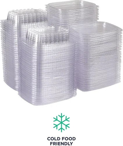 Miniatura 5 de ECO PRODUCTS Contenedores de delicatessen compostables de 8oz transparentes rectangulares con tapas, paquete de 100, para preparación de comidas