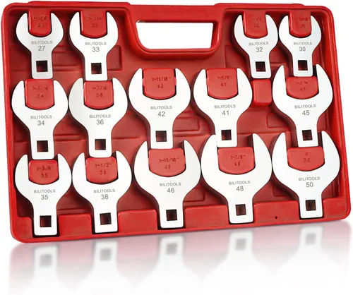 Miniatura 9 de BILITOOLS Juego de llaves de pie de cuervos jumbo de 14 piezas, llave de pie de gallo grande de 1/2", SAE, 1-1/16" - 2" mm, acero CR-V