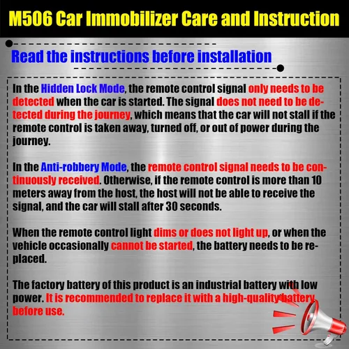 Miniatura 6 de CHADWICK Sistema de alarma antirrobo para inmovilizador de automóvil, bloqueo inalámbrico del motor M506, dispositivo antirrobo automático