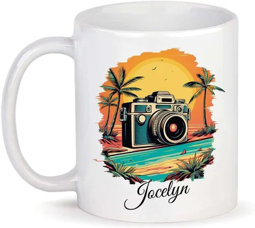 Miniatura 11 de Taza personalizada con texto en inglés "Me gusta destellar", taza de té de cerámica con cámara colorida personalizada con nombre, tazas de café