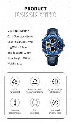 Miniatura 2 de NAVIFORCE Relojes digitales militares para hombre reloj analógico de cuarzo impermeable reloj deportivo multifuncional de cuero