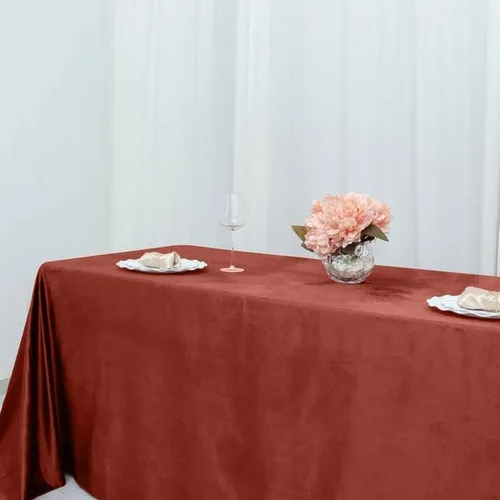 Miniatura 6 de Tableclothsfactory Mantel rectangular de terciopelo terracota de alta calidad de 90 x 132 pulgadas para eventos de fiesta de boda