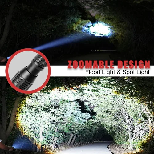 Miniatura 5 de Linterna LED de 3000 lúmenes, luz de flash zoomable, 3 modos, resistente al agua, linterna de mano, paquete de 2