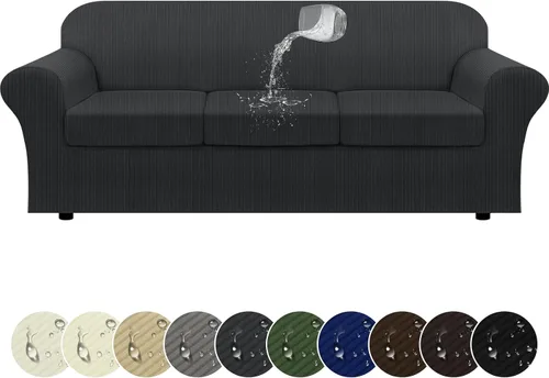 Miniatura 11 de Funda impermeable para silla con brazos, juego de 2 piezas, funda a rayas para 1 sofá separado con cojín en T, fundas de sillón de tela