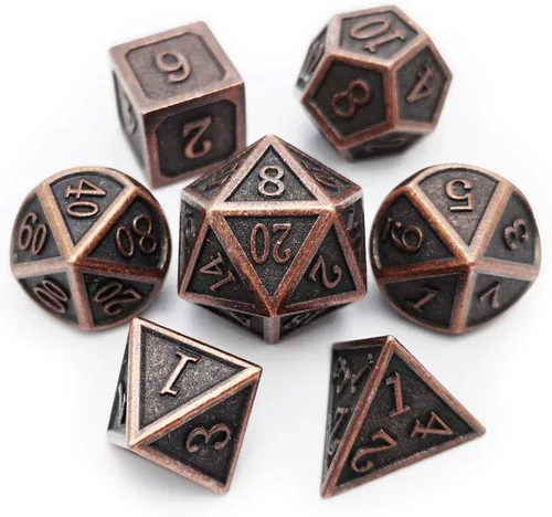 Miniatura 37 de Haxtec - Juego de dados de metal DND, dados poliédricos D&D compatibles con Dungeons and Dragons, regalo TTRPG, dados de metal bronce antiguo