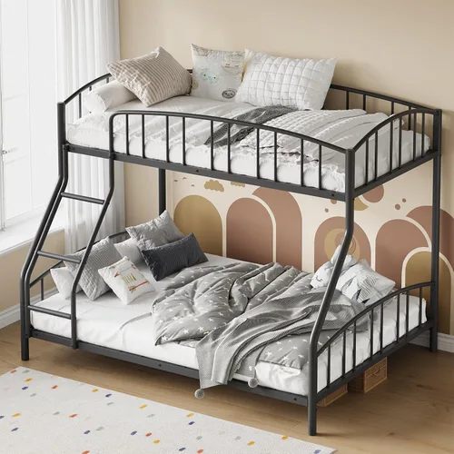 GarveeHome Litera de metal individual sobre matrimonial, marco de literas resistente con barandilla arqueada y escalera de seguridad, cama de acero