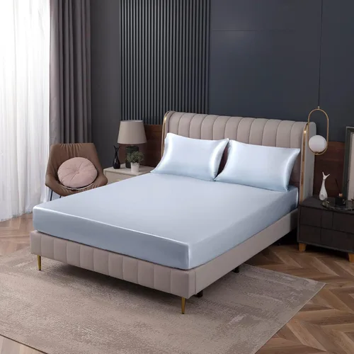 Miniatura 9 de Homiest Sábana bajera ajustable de satén azul bebé, tamaño individual, bolsillo profundo, ropa de cama lujosa y ultrasuave