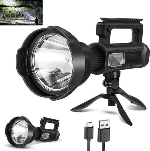 Foco Recargable, 2,000,000L Lúmenes Altos, Luces LED de Punto para Exteriores Portátiles Súper Brillantes de Largo Alcance, Linterna Potente con 4