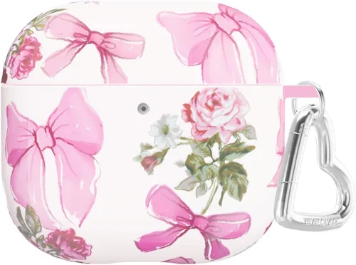 VELVET CAVIAR Funda compatible con AirPods 4 con llavero, bonitas fundas protectoras duras para AirPod de 4ª generación para mujeres, lazo rosa