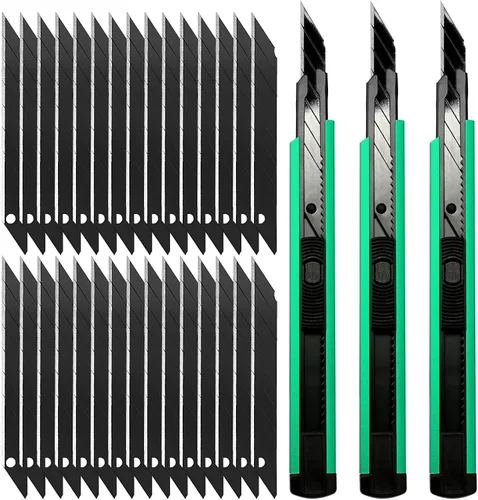 Miniatura 10 de FOSHIO Cuchillo utilitario retráctil con hoja a presión de 30 grados de 0.354 in, cortador de caja para cartón, cartón y caja, uso en la oficina