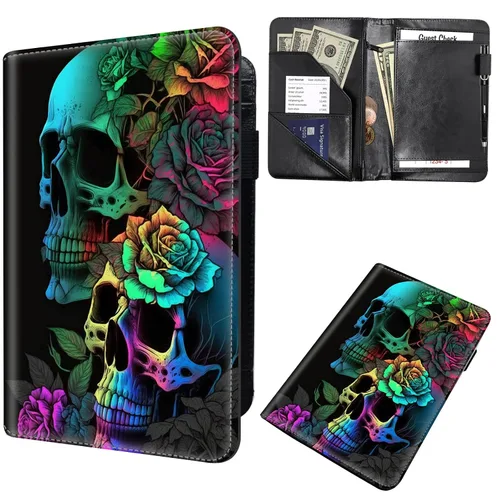 Miniatura 45 de Libreta de pedidos para camarera, cartera de cuero con bolsillo con cremallera oculta, soporte para bolígrafos, lindo organizador para camarera