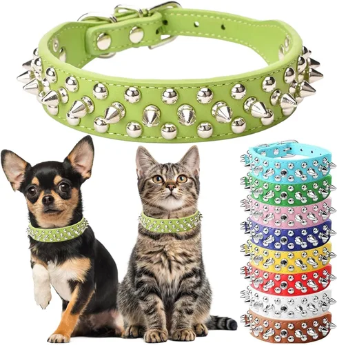 Miniatura 16 de Collar de perro con pinchos para perros pequeños, collares de cachorro macho con pinchos de cuero PU con remaches de hongos, collares tachonados