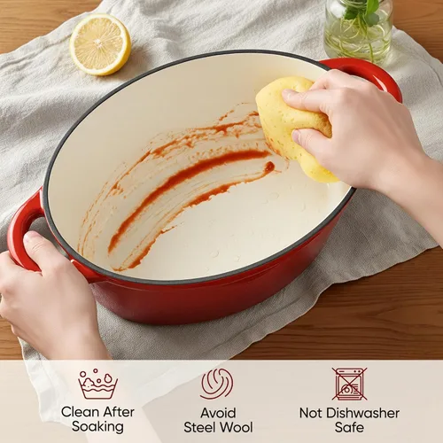 Miniatura 7 de Horno Holandés Ovalado para Hornear Pan, Olla Holandesa de Hierro Fundido Esmaltado Antiadherente de 4.5 Cuartos de Galón con Tapa, Cacerola Ovalada