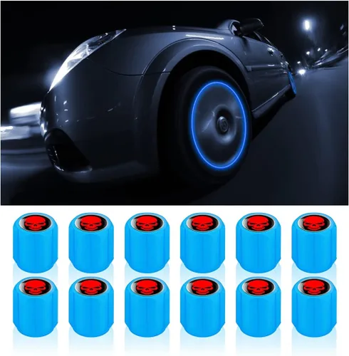 Miniatura 7 de 12 tapones fluorescentes para válvulas de neumáticos, resistentes a la corrosión, para automóvil, con forma de calavera iluminada luminosa que
