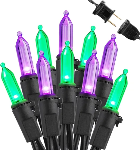 Miniatura 19 de Brizled luces de Halloween moradas, 10 mt, 100 luces LED de Halloween al aire libre, 120 V, certificación UL, linea de luces decorativas