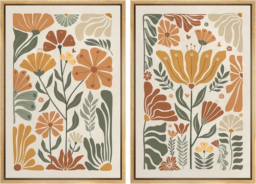 Miniatura 112 de SIGNFORD Lienzo enmarcado para pared, juego de arte con hojas de palmera de selva, polígonos geométricos, formas abstractas, ilustración, arte