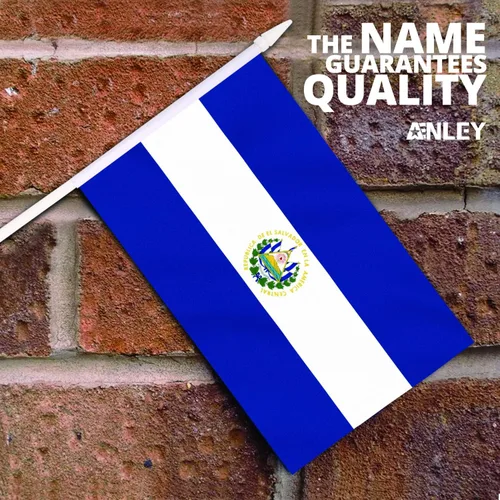 Miniatura 2 de Anley Mini bandera de El Salvador, paquete de 12 unidades, banderas salvadoreñas pequeñas en miniatura de mano en barra, resistentes a