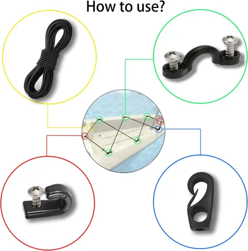 Kit de aparejo de cubierta de cuerda elástica para kayak de alta calidad, 8 pies, color negro con tornillos y 2 ganchos en J, accesorio de canoa