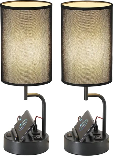 Miniatura 11 de Dreamholder Lámpara de mesa con 3 puertos de carga USB, moderna lámpara de escritorio con toma de CA y soportes para teléfono, lámpara de noche