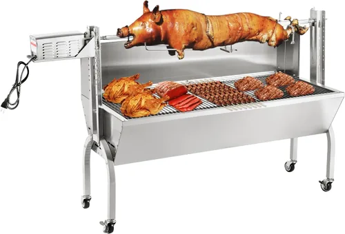 Kendane Parrilla con Asador Giratorio a Carbón, Parrillón de Acero Inoxidable de 46 Pulgadas con Cubierta para Cerdo y Cordero, Asador a Carbón con