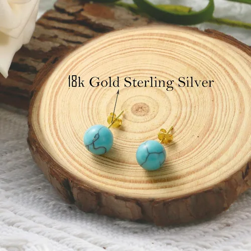 Miniatura 26 de SmileBelle Aretes tipo dormilona para mujer, de plata de ley de 18 quilates, con turquesa, como regalo de cumpleaños, aretes de cristal de perlas