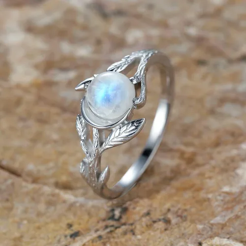 Miniatura 6 de Angol Anillo de plata de ley con piedra lunar auténtica para mujer, anillo minimalista con caja