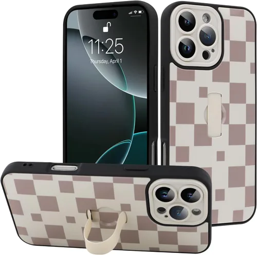 Miniatura 36 de Funda diseñada para iPhone 17 Pro Max con soporte plegable y correa para dedos, bonito patrón de lazo de corazón de flor rosa para mujeres y niñas